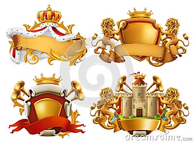 Coats of arms. King and kingdom. Vector emblem set Vector Illustration