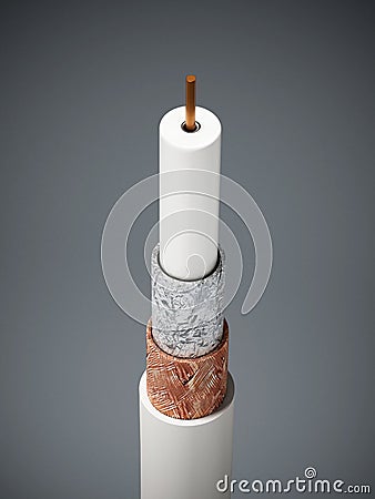 Coaxial cable showing detailed layers. 3D illustration Cartoon Illustration