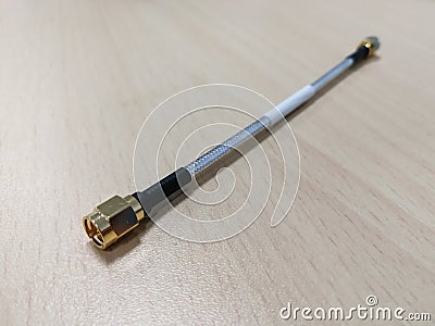 Coaxial RF semi rigid cable with SMA connectors Stock Photo