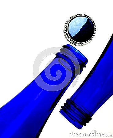 Cobalt Blue Bottles and Cap Stock Photo