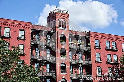 Cobble Hill Towers is a six-story, red brick, residential building in Brooklyn, NYC Editorial Stock Photo