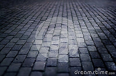 Cobbled street floor tile old brick style at night Stock Photo