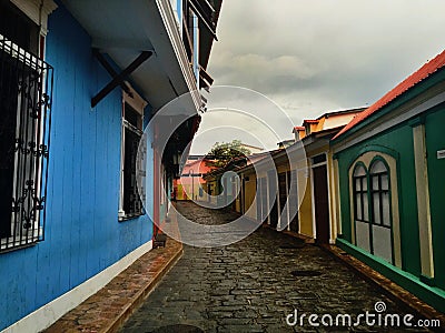 Colorful houses on a cobbled street Stock Photo