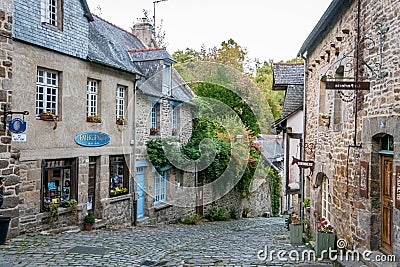 Cobbled streets and typical architecture of the city of Dinan. France Editorial Stock Photo