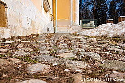 Cobbles at the foot of the palace in perspective Stock Photo