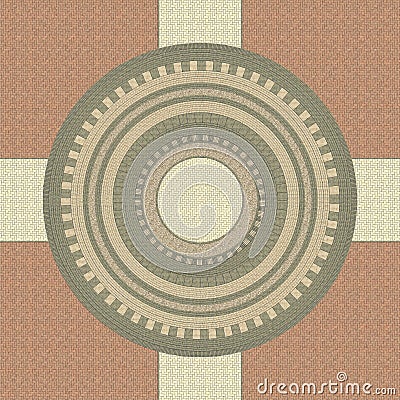 Cobblestone pavement in a colored circular pattern. Texture of the round paving stones. Top view. Circular pattern. 3D rendering i Cartoon Illustration