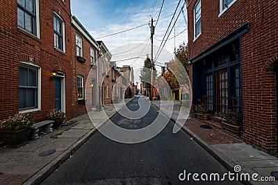 Cobblestone Roads in downtown historic Harbor East/ Fells Point, Baltimore Maryland Stock Photo
