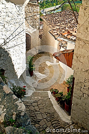 Cobblestone street in berat, Albania Stock Photo