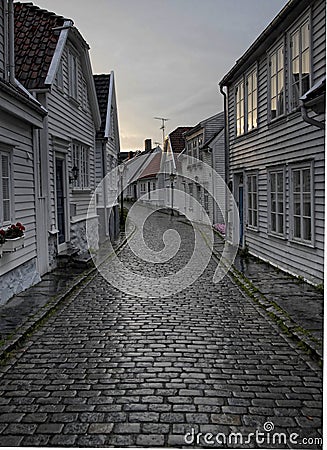 Cobblestone street in Stavanger Stock Photo