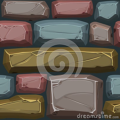 Cobblestones seamless pattern, multicolored texture paving stone for ui game. Vector Illustration