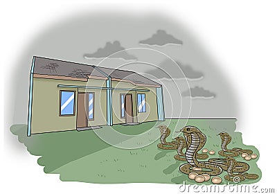 Cobra that lay eggs will attack the house cartoon illustration with a white background Cartoon Illustration