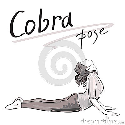 Cobra pose vector illustration. A woman doing yoga exercises. Vector Illustration