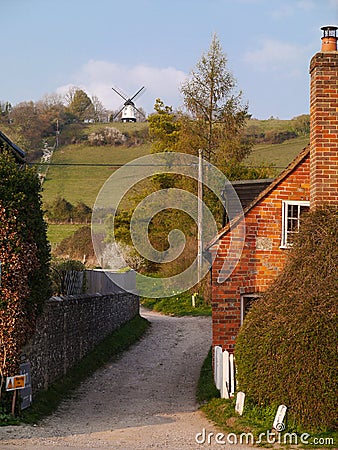 Cobstone Windmill and lane in Turville Village, Buckingham, England. Editorial Stock Photo