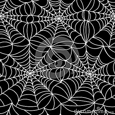 Cobweb pattern. Halloween seamless print of spider web, monochrome gothic horror net trap for wrapping paper design Vector Illustration