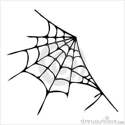 Cobweb, spider network. Isolated unit element vector. Doodle, black outline graphics. Halloween. Vector Illustration