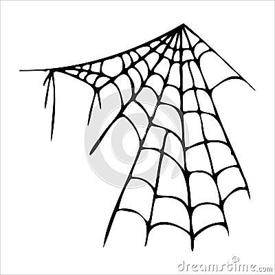 Cobweb, spider network. Isolated unit element vector. Doodle, black outline graphics. Halloween. Vector Illustration