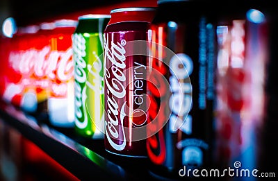 Coca Cola cans, Coke Editorial Stock Photo