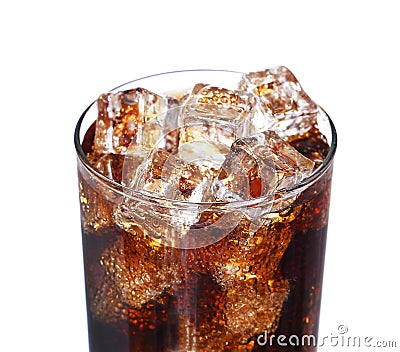 Coca cola drink glass with ice cubes Isolated on white Stock Photo