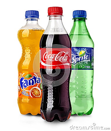 Coca-Cola, Fanta and Sprite Bottles Editorial Stock Photo