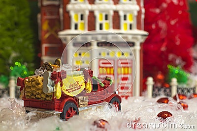 Coca Cola Holiday Vintage Village collection Fire Station Fire truck side view Editorial Stock Photo