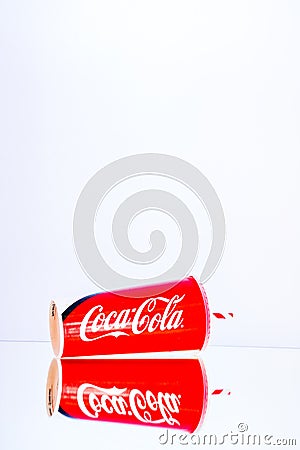 Coca Cola paper cup. Illustrative editorial photo in studio in Bucharest, Romania, 2021 Editorial Stock Photo