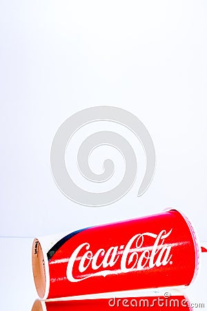 Coca Cola paper cup. Illustrative editorial photo in studio in Bucharest, Romania, 2021 Editorial Stock Photo