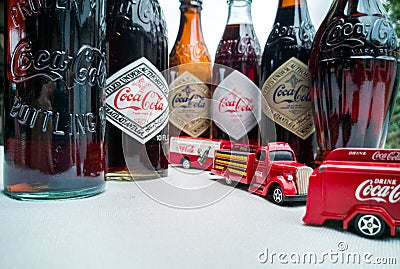 Coca Cola Vintage vehicles and old bottles Editorial Stock Photo