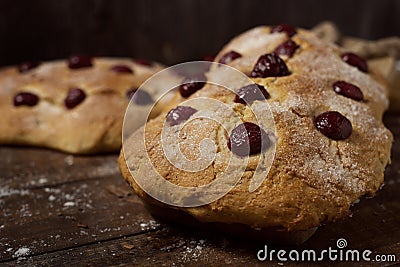 Coca de cireres, a cherry flat cake from Catalonia Stock Photo