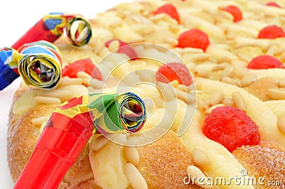 Coca de Sant Joan, typical sweet flat cake from Catalonia, Spain Stock Photo