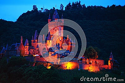 Cochem Castle at night Stock Photo