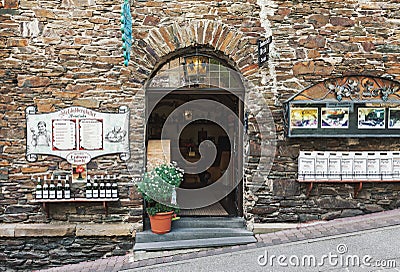 Wine restaurant and shop entrance in Cochem Editorial Stock Photo