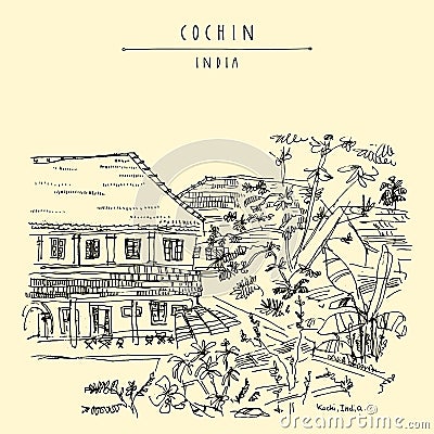 Cochin Kochi, Kerala, India.Heritage colonial buildings and a tropical garden Stock Photo
