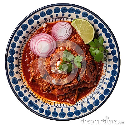 Cochinita Pibil On A White Ornate Round Smooth Plate On Isolated Transparent Background Mexican Food. Generative AI Stock Photo