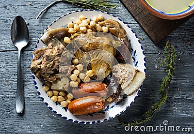 Cocido madrileno, typical of Madrid, Spain Stock Photo