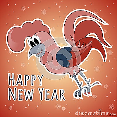 Cock. Happy New Year. Vector Illustration