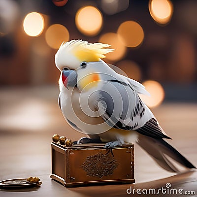 A cockatiel as a magician, performing tricks with a mini magic wand1 Stock Photo
