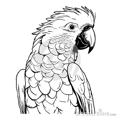 Cockatoo head line vector illustration isolated on white background . Vector Illustration