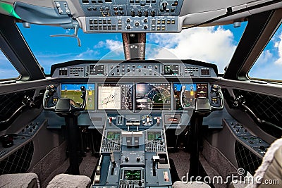 The cockpit of the aircraft Stock Photo