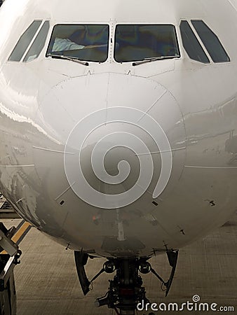 Cockpit of a landed airplane Stock Photo