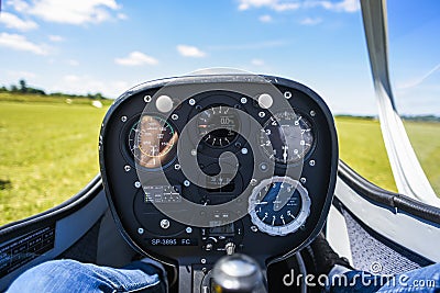 Cockpit od the saiplane, sailplane inside. Editorial Stock Photo