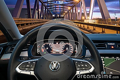 cockpit and steering wheel of a Volkswagen passat Editorial Stock Photo