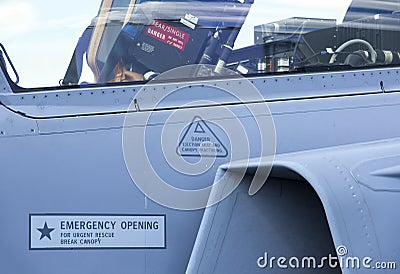 Cockpit of a tactical jet fighter with seat Stock Photo