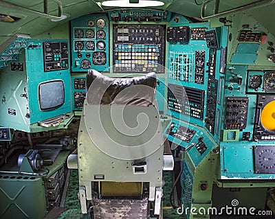 Cockpit view inside the airliner, Poltava Museum Editorial Stock Photo