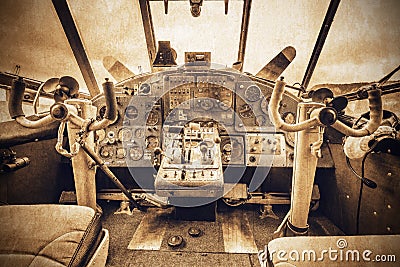 Cockpit view of the old retro plane Stock Photo