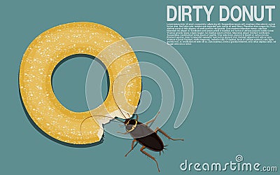 A cockroach is eating a piece of donut Vector Illustration