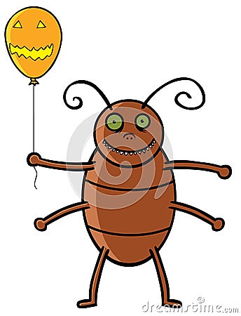 Cockroach holding Halloween ballon Vector Illustration