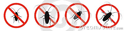 The cockroach with red ban sign. STOP cockroach sign isolated Cartoon Illustration