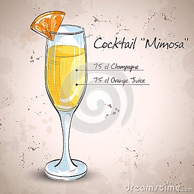 Cocktail alcohol Mimosa Vector Illustration