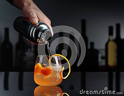 Cocktail Auld Draper on a black table in a bar Stock Photo