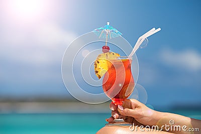 Cocktail on the beach. Concept of luxury vacation. Stock Photo